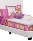 White Solid Wood Twin Upholstered Faux Leather Bed Frame