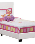 White Solid Wood Twin Upholstered Faux Leather Bed Frame