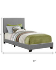 Solid Wood Twin Gray Upholstered Faux Leather Bed
