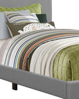Solid Wood Twin Gray Upholstered Faux Leather Bed