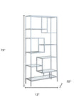72" Silver And Clear Metal and Glass Nine Tier Etagere Bookcase