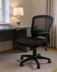 Black Polyester Seat Swivel Adjustable Task Chair Mesh Back Plastic Frame