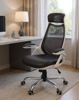 Gray Black and Silver Adjustable Height Swivel Rolling Executive Office Chair