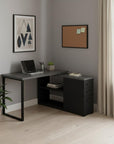 47" Gray and Black L Shape Computer Desk With Three Drawers
