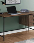 55" Brown and Black Computer Desk With Three Drawers