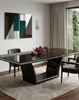 Seven Piece Dark Brown Solid Wood Dining Set with Six Chairs