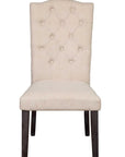 Set of Two Tufted Beige and Espresso Upholstered Linen Dining Side Chairs