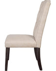 Set of Two Tufted Beige and Espresso Upholstered Linen Dining Side Chairs