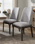 Set of Two Light Gray And Gray Upholstered Linen Dining Side Chairs