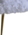 18" White and Gold Upholstered Faux Fur Bench