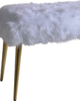 18" White and Gold Upholstered Faux Fur Bench