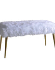 18" White and Gold Upholstered Faux Fur Bench