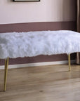 18" White and Gold Upholstered Faux Fur Bench