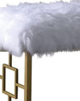 18" White and Gold Upholstered Faux Fur Bench