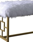 18" White and Gold Upholstered Faux Fur Bench
