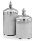 Set of Two Silver Aluminum Tweed Decorative Canisters