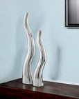 Set of Two Silver Aluminum Squiggly Vases