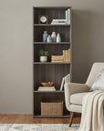 71" Gray Wood Adjustable Five Tier Bookcase
