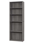 71" Gray Wood Adjustable Five Tier Bookcase