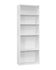 71" White Wood Adjustable Five Tier Bookcase