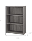 Gray Wood Adjustable Three Tier Bookcase