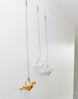 Set of Three Gold Silver And White Resin Hanging Dimensional Sculpture