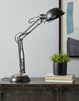 33" Black Metal Desk Table Lamp With Black Bowl Shade