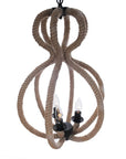 Natural and Black Iron and Rope Three Light Ceiling Light