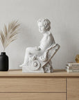 Vintage Look Off White Boy Sitting Statue