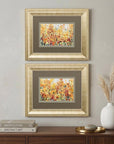 Set Of Two Pretty Summer Flowers Gold Framed Wall Art