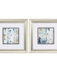 Set of Two Blue Watercolor Brushed Silver Framed Wall Art