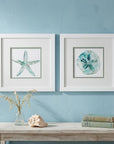 Set of Two Aqua Coastal White Square Framed Art