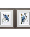 Set of Two 22" X 19" Blue Heron Distressed Brown Framed Wall Decor