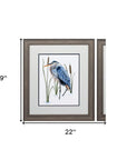 Set of Two 22" X 19" Blue Heron Distressed Brown Framed Wall Decor