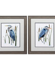Set of Two 22" X 19" Blue Heron Distressed Brown Framed Wall Decor