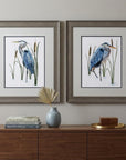 Set of Two 22" X 19" Blue Heron Distressed Brown Framed Wall Decor