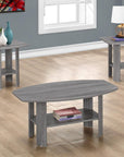 Set of Three 36" Gray Coffee Table With Shelf