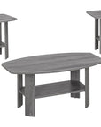 Set of Three 36" Gray Coffee Table With Shelf