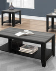 Set of Three 42" Gray And Black Coffee Table With Shelf