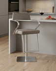 Taupe And Silver Faux Leather And Steel Bar Chair