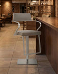 Taupe And Silver Faux Leather And Steel Bar Chair