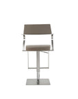 Taupe And Silver Faux Leather And Steel Bar Chair