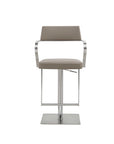 Taupe And Silver Faux Leather And Steel Bar Chair