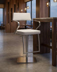 White And Silver Faux Leather And Steel Bar Chair