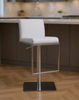 White And Silver Faux Leather And Steel Bar Chair