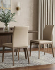 Set of Two Taupe and Brown Upholstered Faux Leather Dining Side Chairs