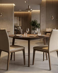 Set of Two Taupe and Brown Upholstered Faux Leather Dining Side Chairs