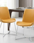 Set of Two Orange and Silver Upholstered Dining Side Chairs