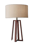 Walnut Wood Finish Linen Fabric Shade Table Lamp