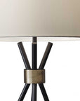 Black Metal Tripod Leg With Antique Brass Accent Table Lamp